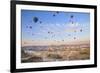 Turkey, Anatolia, Cappadocia, Goreme. Hot air balloons above Red Valley.-Emily Wilson-Framed Premium Photographic Print