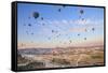 Turkey, Anatolia, Cappadocia, Goreme. Hot air balloons above Red Valley.-Emily Wilson-Framed Stretched Canvas