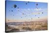 Turkey, Anatolia, Cappadocia, Goreme. Hot air balloons above Red Valley.-Emily Wilson-Stretched Canvas