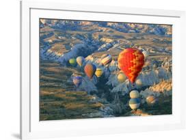 Turkey, Anatolia, Cappadocia, Goreme. Hot air balloons above Red Valley.-Emily Wilson-Framed Photographic Print