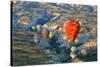 Turkey, Anatolia, Cappadocia, Goreme. Hot air balloons above Red Valley.-Emily Wilson-Stretched Canvas