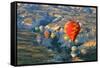 Turkey, Anatolia, Cappadocia, Goreme. Hot air balloons above Red Valley.-Emily Wilson-Framed Stretched Canvas