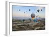 Turkey, Anatolia, Cappadocia, Goreme. Hot air balloons above Red Valley.-Emily Wilson-Framed Photographic Print