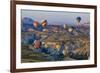 Turkey, Anatolia, Cappadocia, Goreme. Hot air balloons flying above the valley.-Emily Wilson-Framed Premium Photographic Print