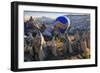 Turkey, Anatolia, Cappadocia, Goreme. Hot air balloons flying above the valley.-Emily Wilson-Framed Photographic Print