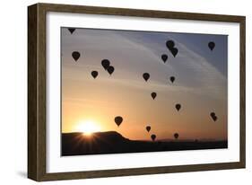 Turkey, Anatolia, Cappadocia, Goreme. Hot air balloons flying above the valley.-Emily Wilson-Framed Photographic Print