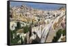 Turkey, Anatolia, Goreme National Park, Uchisar village and Pidgeon Valley rock.-Emily Wilson-Framed Stretched Canvas