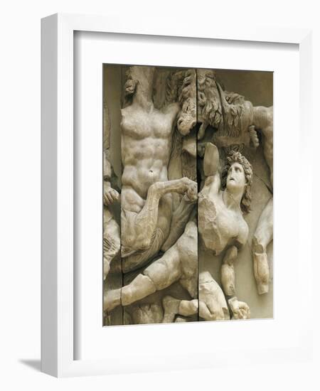 Turkey, Detail of the Frieze from Pergamon Altar Representing a Dying Giant with a Dying Lion-null-Framed Giclee Print