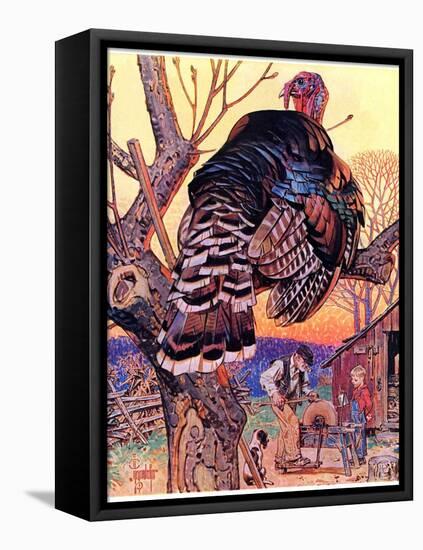 "Turkey in the Tree,"November 25, 1939-Joseph Christian Leyendecker-Framed Stretched Canvas