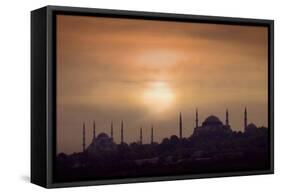 Turkey, Istanbul, Blue Mosque and Hagia Sophia, Sunset-Daryl Benson-Framed Stretched Canvas