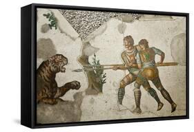 Turkey, Istanbul, Great Palace Mosaic Museum, Roman Mosaic, Tiger Hunt-Samuel Magal-Framed Stretched Canvas