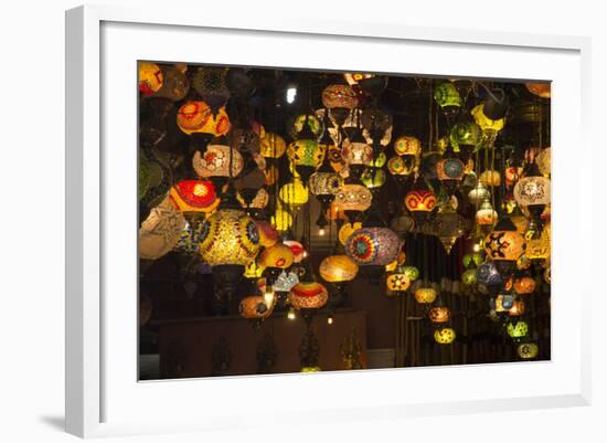Turkey, Istanbul. Lighting Store, Featuring Mosaic Glass Lamps in the Grand Bazaar-Emily Wilson-Framed Photographic Print