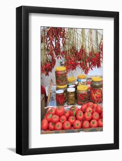 Turkey, Izmir, Kusadasi. Local market, red peppers and tomatoes.-Emily Wilson-Framed Photographic Print