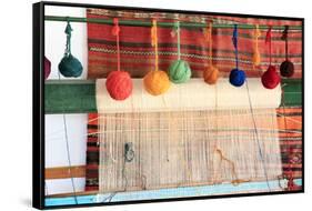 Turkey, Izmir, Selcuk, weaving loom with balls of wool or yarn.-Emily Wilson-Framed Stretched Canvas