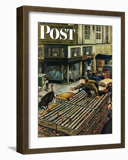 "Turkey Loose Atop Truck," Saturday Evening Post Cover, November 27, 1948-Constantin Alajalov-Framed Giclee Print