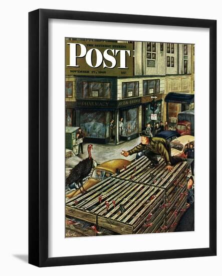 "Turkey Loose Atop Truck," Saturday Evening Post Cover, November 27, 1948-Constantin Alajalov-Framed Giclee Print