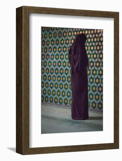 Turkey, Marmara, Bursa, Green Mosque, Yesil Cami. Covered woman praying.-Emily Wilson-Framed Photographic Print