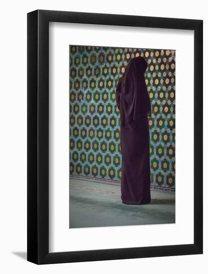 Turkey, Marmara, Bursa, Green Mosque, Yesil Cami. Covered woman praying.-Emily Wilson-Framed Photographic Print