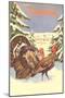 Turkeys in the Snow-null-Mounted Art Print