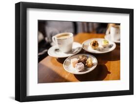 Turkish Delights (Lokum) on Plate and Coffee, Cafe Near Spice Bazaar, Istanbul, Turkey-Ben Pipe-Framed Photographic Print