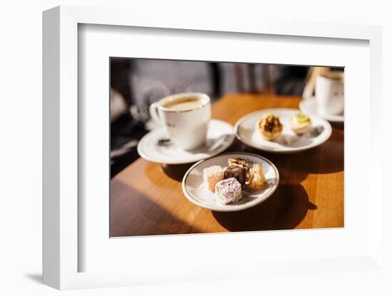 Turkish Delights (Lokum) on Plate and Coffee, Cafe Near Spice Bazaar, Istanbul, Turkey-Ben Pipe-Framed Photographic Print