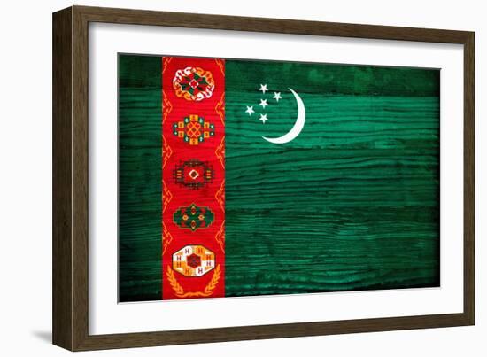 Turkmenistan Flag Design with Wood Patterning - Flags of the World Series-Philippe Hugonnard-Framed Art Print