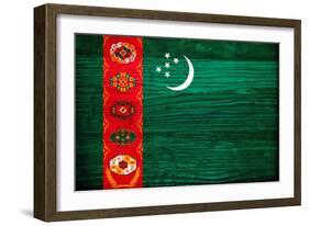 Turkmenistan Flag Design with Wood Patterning - Flags of the World Series-Philippe Hugonnard-Framed Art Print