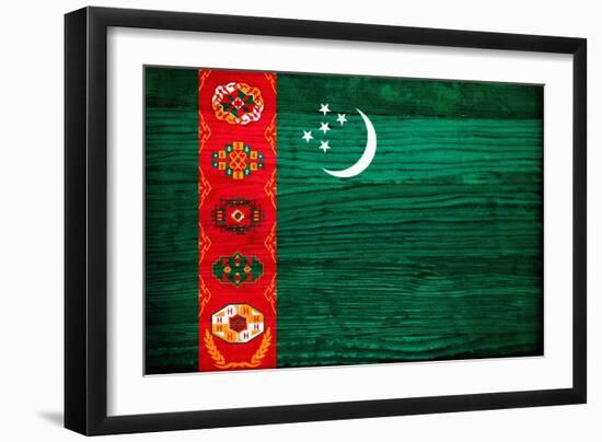 Turkmenistan Flag Design with Wood Patterning - Flags of the World Series-Philippe Hugonnard-Framed Art Print