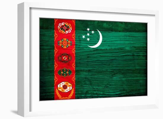 Turkmenistan Flag Design with Wood Patterning - Flags of the World Series-Philippe Hugonnard-Framed Art Print