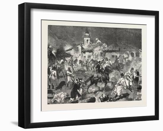 Turko Servia War, Arnauts and Circassians and Burning with Petroleum the Village of Tesica, 1876-null-Framed Giclee Print