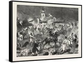 Turko Servia War, Arnauts and Circassians and Burning with Petroleum the Village of Tesica, 1876-null-Framed Stretched Canvas