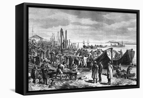 Turks Build Boat Bridge-null-Framed Stretched Canvas