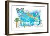 Turks & Caicos Antilles Illustrated Travel Map with Roads and Highlights-M. Bleichner-Framed Art Print