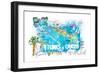 Turks & Caicos Antilles Illustrated Travel Map with Roads and Highlights-M. Bleichner-Framed Art Print