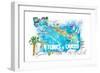 Turks & Caicos Antilles Illustrated Travel Map with Roads and Highlights-M. Bleichner-Framed Art Print