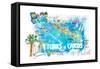Turks & Caicos Antilles Illustrated Travel Map with Roads and Highlights-M. Bleichner-Framed Stretched Canvas