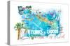 Turks & Caicos Antilles Illustrated Travel Map with Roads and Highlights-M. Bleichner-Stretched Canvas