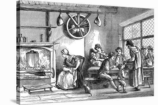 Turnspit Dog at Work in the Inn at Newcastle, Carmarthen, Wales, C1800-null-Stretched Canvas