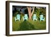 Turquois Lawn Chairs and Green Grass at Sunset-Joseph Sohm-Framed Photographic Print