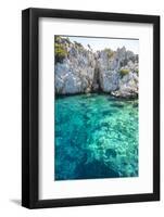 Turquoise colored crystal clear water at a rocky island, Aegean Sea, Turkey-Ali Kabas-Framed Photographic Print