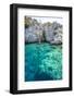 Turquoise colored crystal clear water at a rocky island, Aegean Sea, Turkey-Ali Kabas-Framed Photographic Print