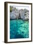 Turquoise colored crystal clear water at a rocky island, Aegean Sea, Turkey-Ali Kabas-Framed Photographic Print