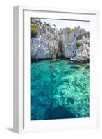Turquoise colored crystal clear water at a rocky island, Aegean Sea, Turkey-Ali Kabas-Framed Photographic Print