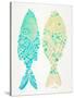 Turquoise Cream Indonesian Fish-Cat Coquillette-Stretched Canvas