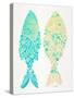 Turquoise Cream Indonesian Fish-Cat Coquillette-Stretched Canvas