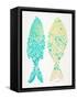 Turquoise Cream Indonesian Fish-Cat Coquillette-Framed Stretched Canvas