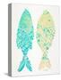 Turquoise Cream Indonesian Fish-Cat Coquillette-Stretched Canvas