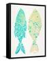 Turquoise Cream Indonesian Fish-Cat Coquillette-Framed Stretched Canvas
