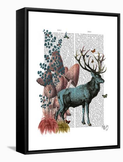 Turquoise Deer in Mushroom Forest-Fab Funky-Framed Stretched Canvas