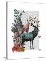 Turquoise Deer in Mushroom Forest-Fab Funky-Stretched Canvas